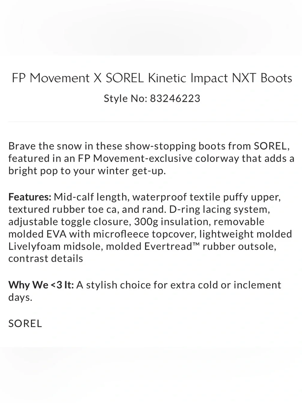 Free People x Sorel Kinetic Impact NXT Boots NWT
